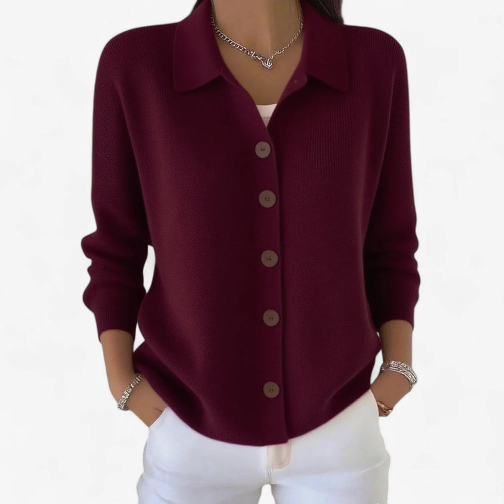 Women's Relaxed Knit Cardigan with Collared Button-Front 6