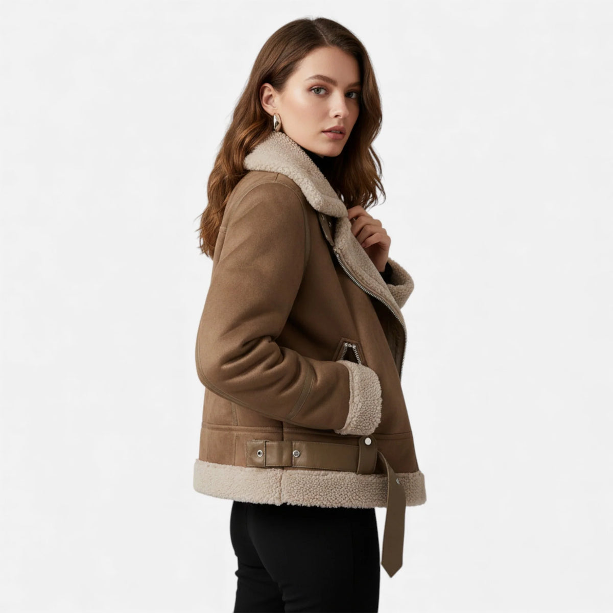 Women's Suede Jacket | Lightweight Lambswool Lined Moto Coat 1