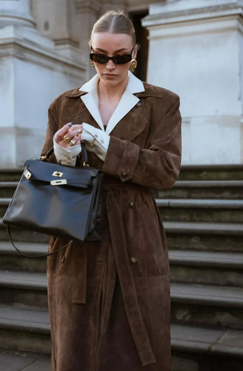 Women's Suede Trench Coat | Belted Winter Coat for Stylish Wear 4