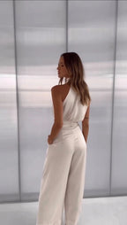 Women's Two Piece Set | Halter Top & Wide-Leg Trousers Matching Set 4