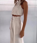 Women's Two Piece Set | Halter Top & Wide-Leg Trousers Matching Set 6