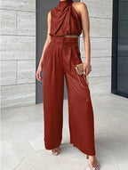 Women's Two Piece Set | Halter Top & Wide-Leg Trousers Matching Set 8
