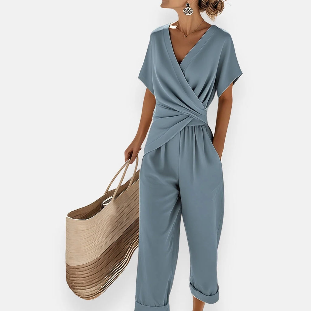 Women's Two Piece Set | Matching Co Ord Sets with Draped Top & Shorts 0
