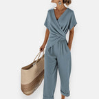 Women's Two Piece Set | Matching Co Ord Sets with Draped Top & Shorts 0