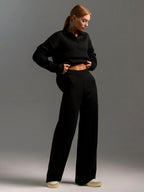 Women's Wide Leg Trousers with Relaxed Polo Shirt Set 11