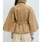 Women's Winter Coat | High Collar Cape Coat with Adjustable Belt 1