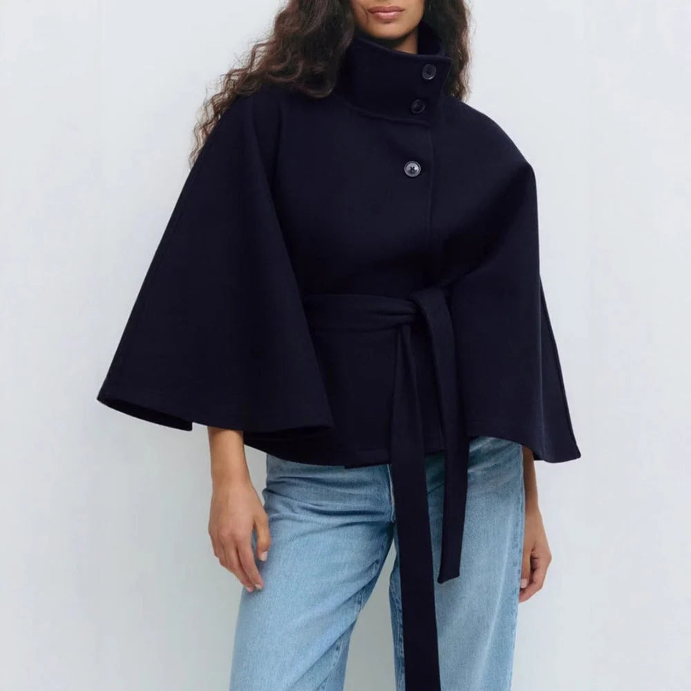 Women's Winter Coat | High Collar Cape Coat with Adjustable Belt 3