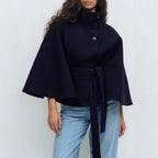Women's Winter Coat | High Collar Cape Coat with Adjustable Belt 3
