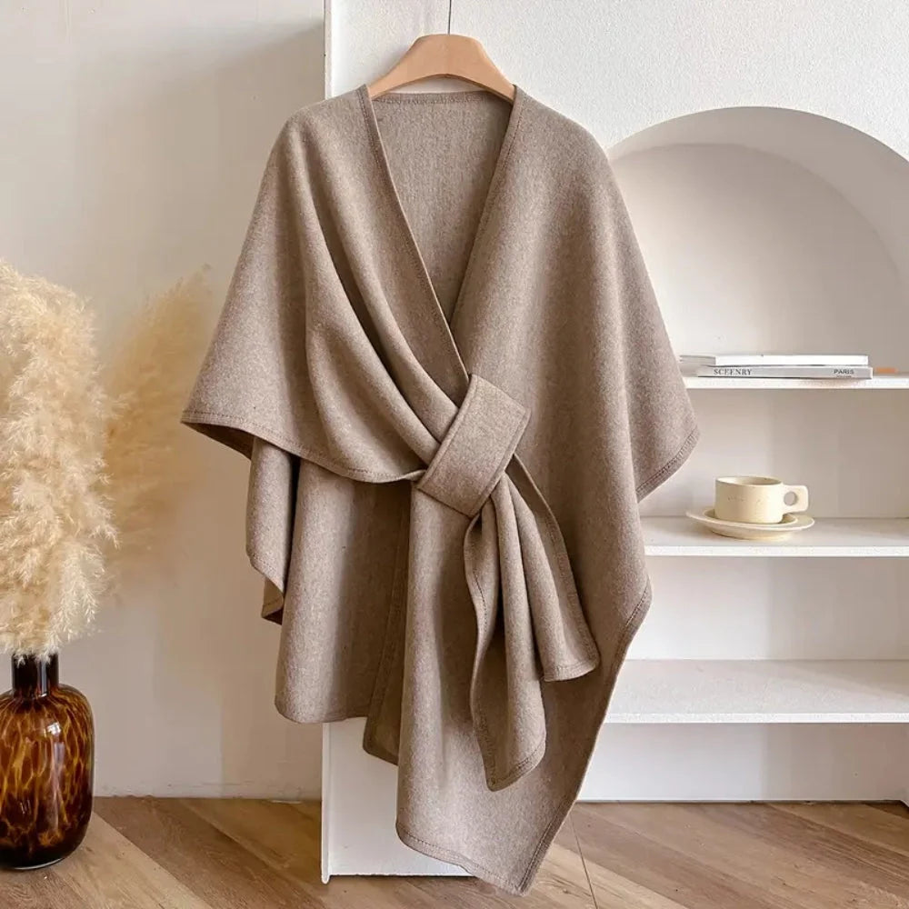 Women's Winter Coat | Windproof Poncho with Belted Waist 2