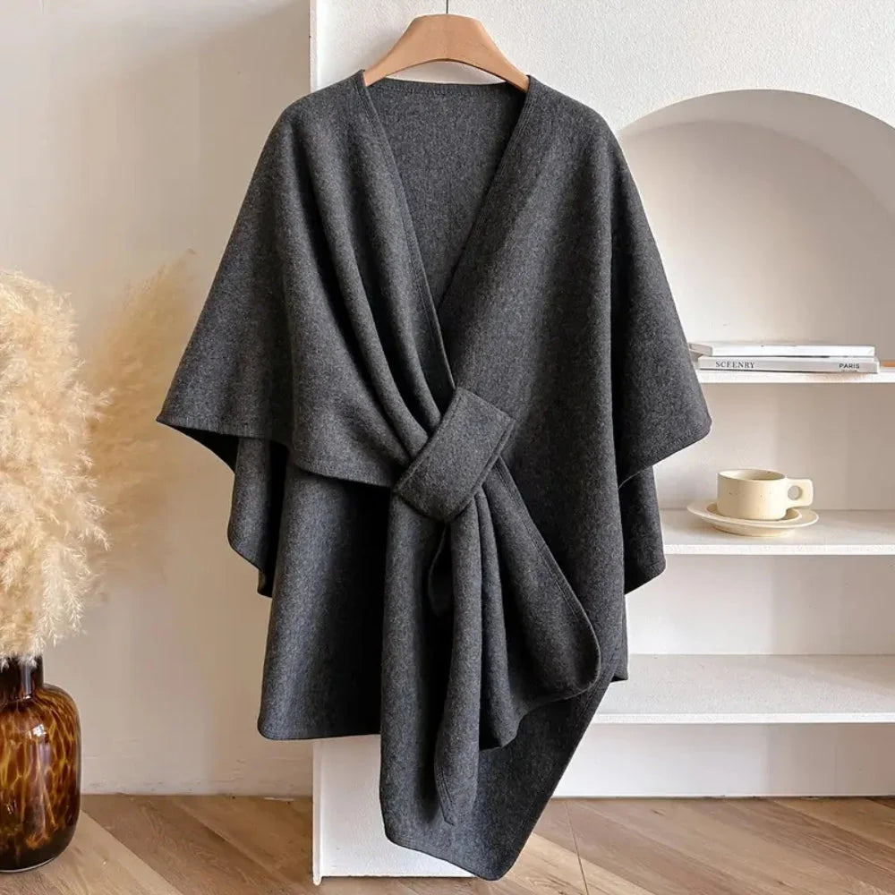 Women's Winter Coat | Windproof Poncho with Belted Waist 7