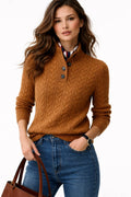 Women’s Wool-Blend Sweater | Button-Neck Long Sleeve Layer 0