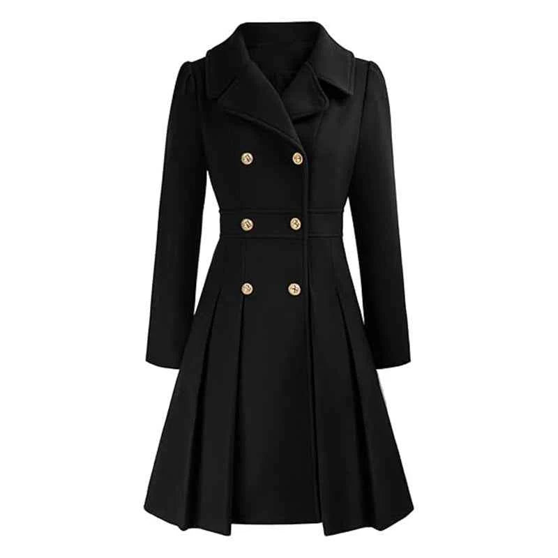 Women's Wool Coat | Double-Breasted Winter Coat with Flared Hem 3