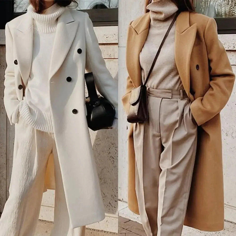 Women's Wool Peacoat | Double-Breasted Knee-Length Outerwear 3