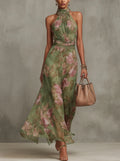 Womens Dress | Floral Summer Wedding Guest Dresses Halter Neck 0
