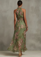 Womens Dress | Floral Summer Wedding Guest Dresses Halter Neck 1