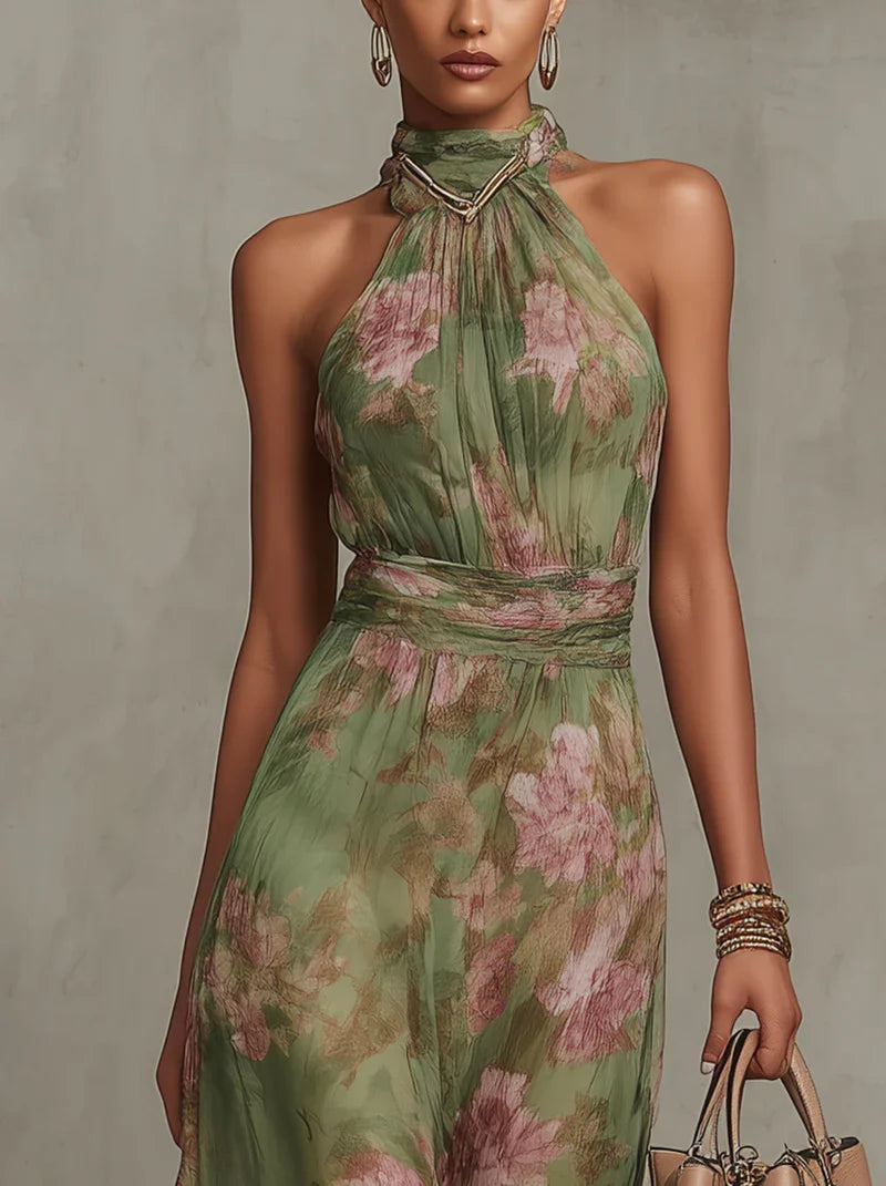 Womens Dress | Floral Summer Wedding Guest Dresses Halter Neck 2
