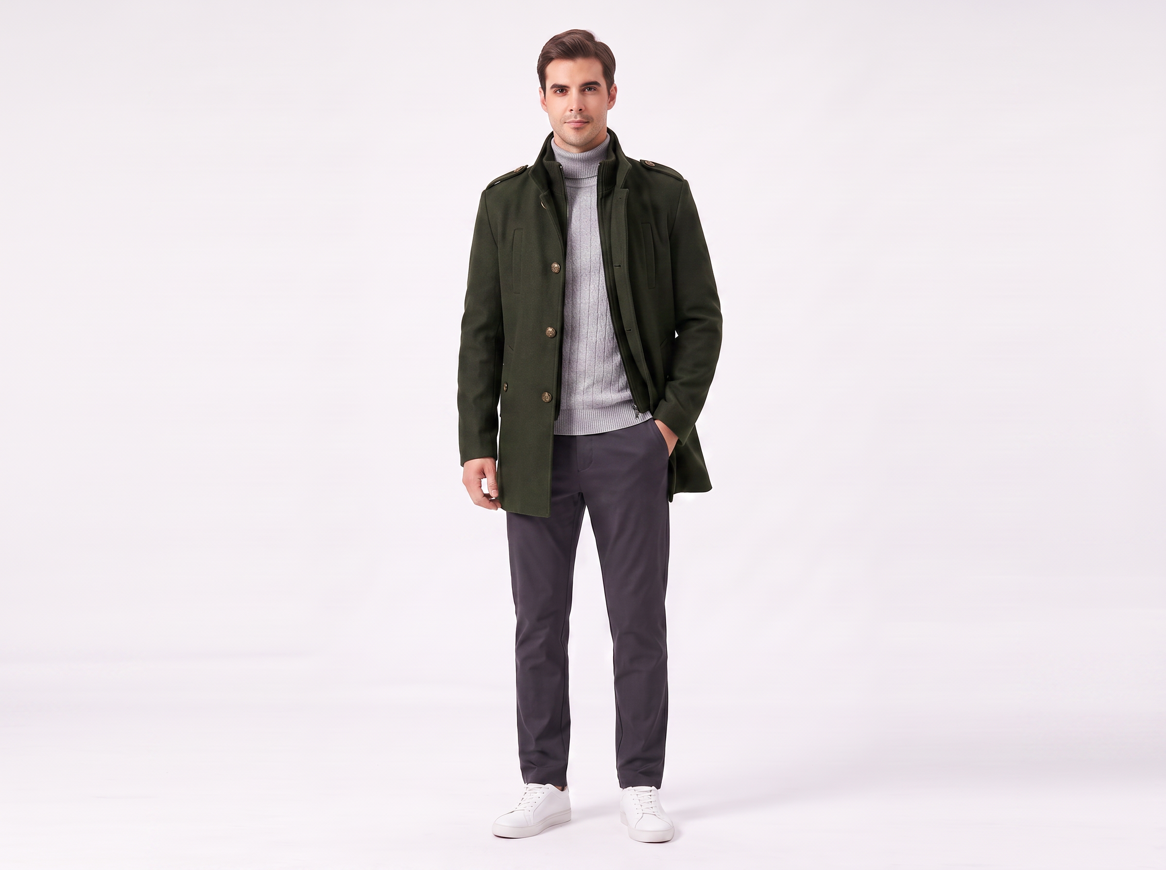 Men's Wool Mid-Length Jacket | Stylish Zip Closure Coat