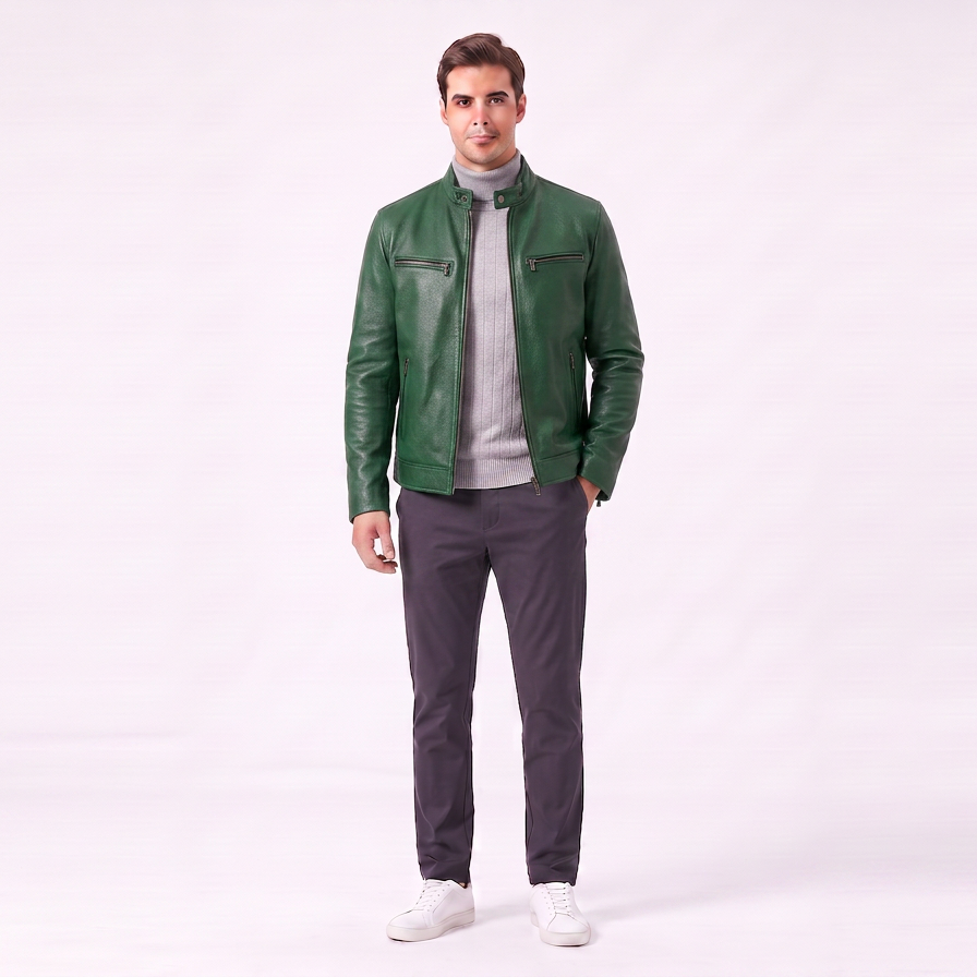 Men's Leather Jacket | Vintage Lightweight Outerwear with Pockets
