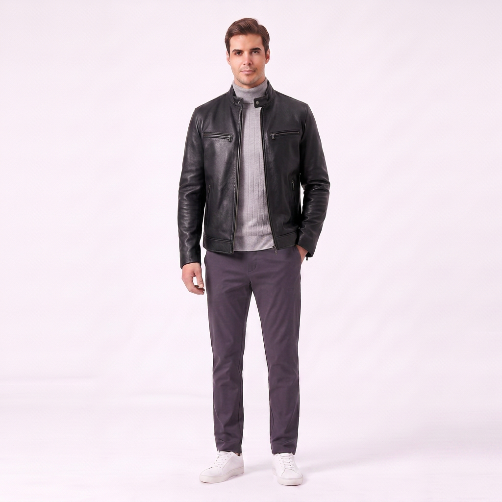 Men's Leather Jacket | Vintage Lightweight Outerwear with Pockets