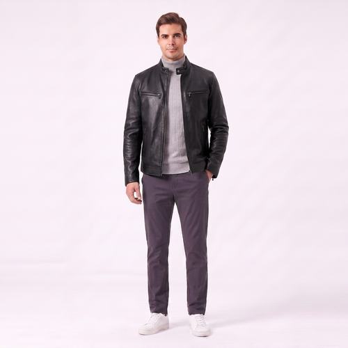 Men's Leather Jacket | Vintage Lightweight Outerwear with Pockets