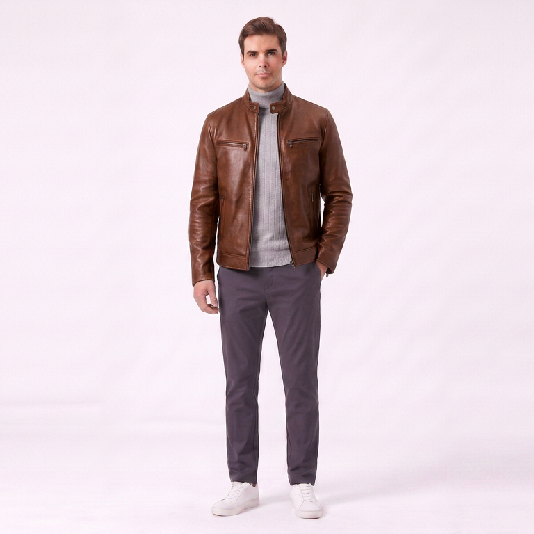 Men's Leather Jacket | Vintage Lightweight Outerwear with Pockets
