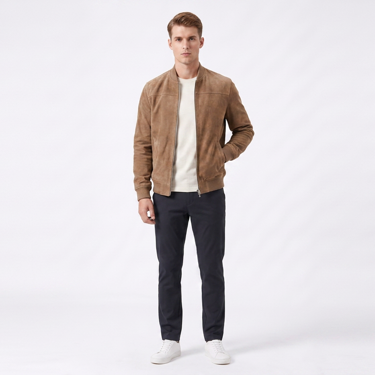 Men's Lightweight Suede Bomber Jacket | Smart Casual Men's Coats