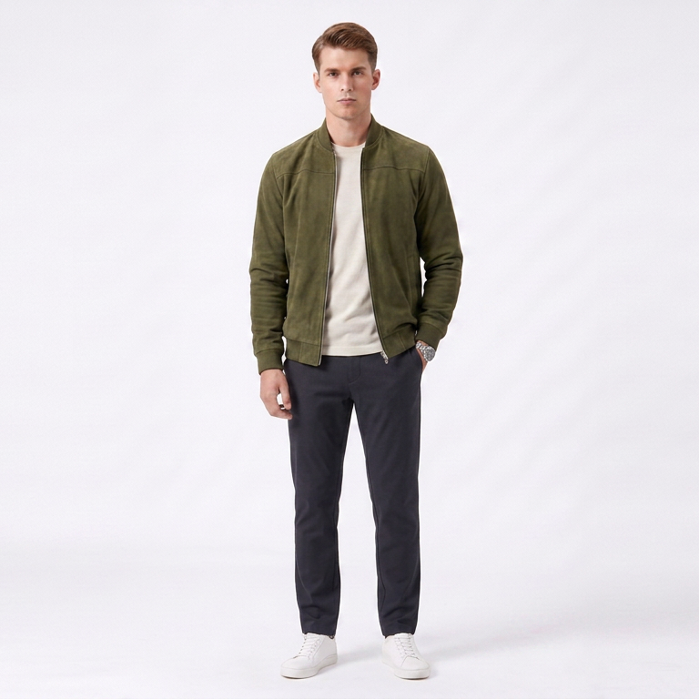 Men's Lightweight Suede Bomber Jacket | Smart Casual Men's Coats