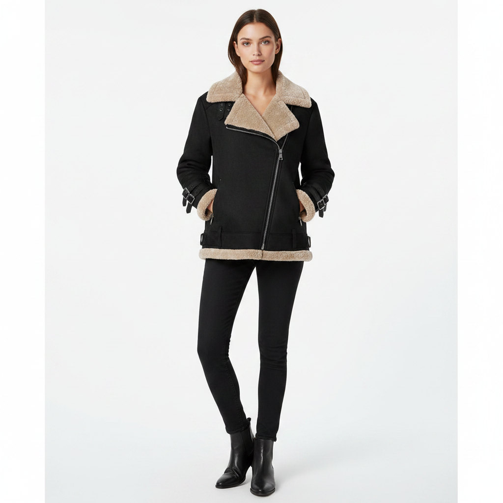 Women's Coat | Deerskin Moto Jacket with Lamb-Wool Lining for Winter
