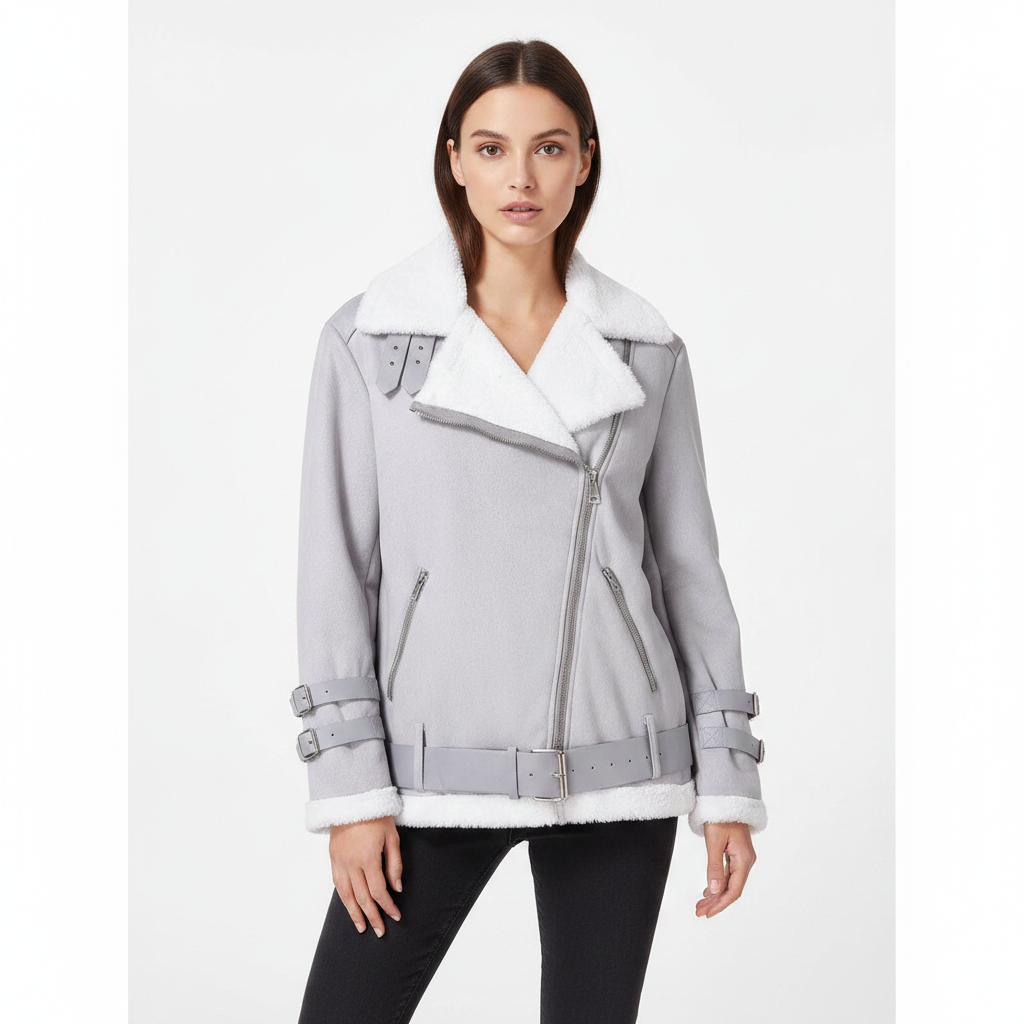 Women's Coat | Deerskin Moto Jacket with Lamb-Wool Lining for Winter