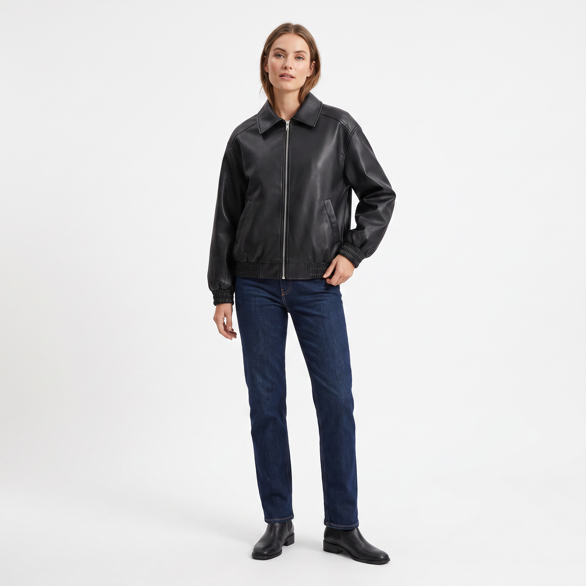 Women's Faux-Leather Moto Jacket | Relaxed Fit Biker Coat