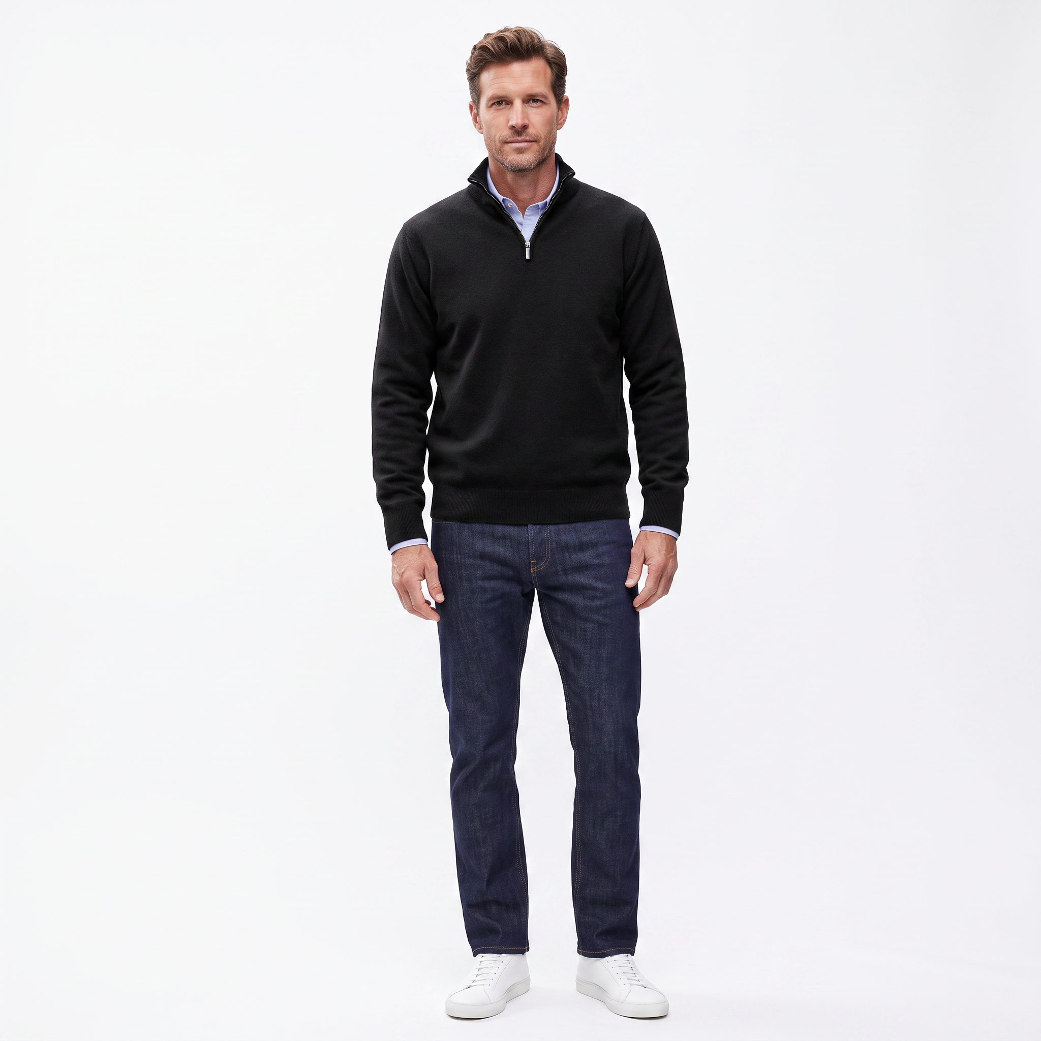 Men's Quarter Zip Sweater | Tailored Half Zip Knit Layering Piece