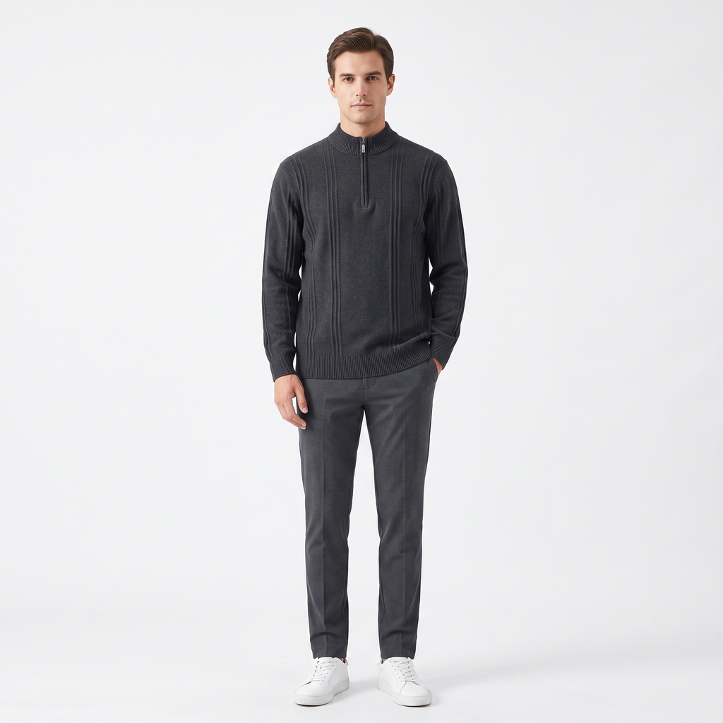 Men's Ribbed Half Zip Sweater | Soft Knit for Everyday Comfort