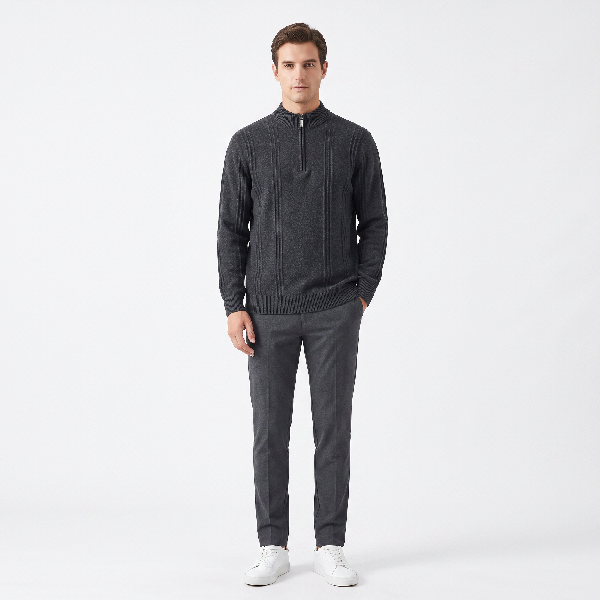 Men's Ribbed Half Zip Sweater | Soft Knit for Everyday Comfort