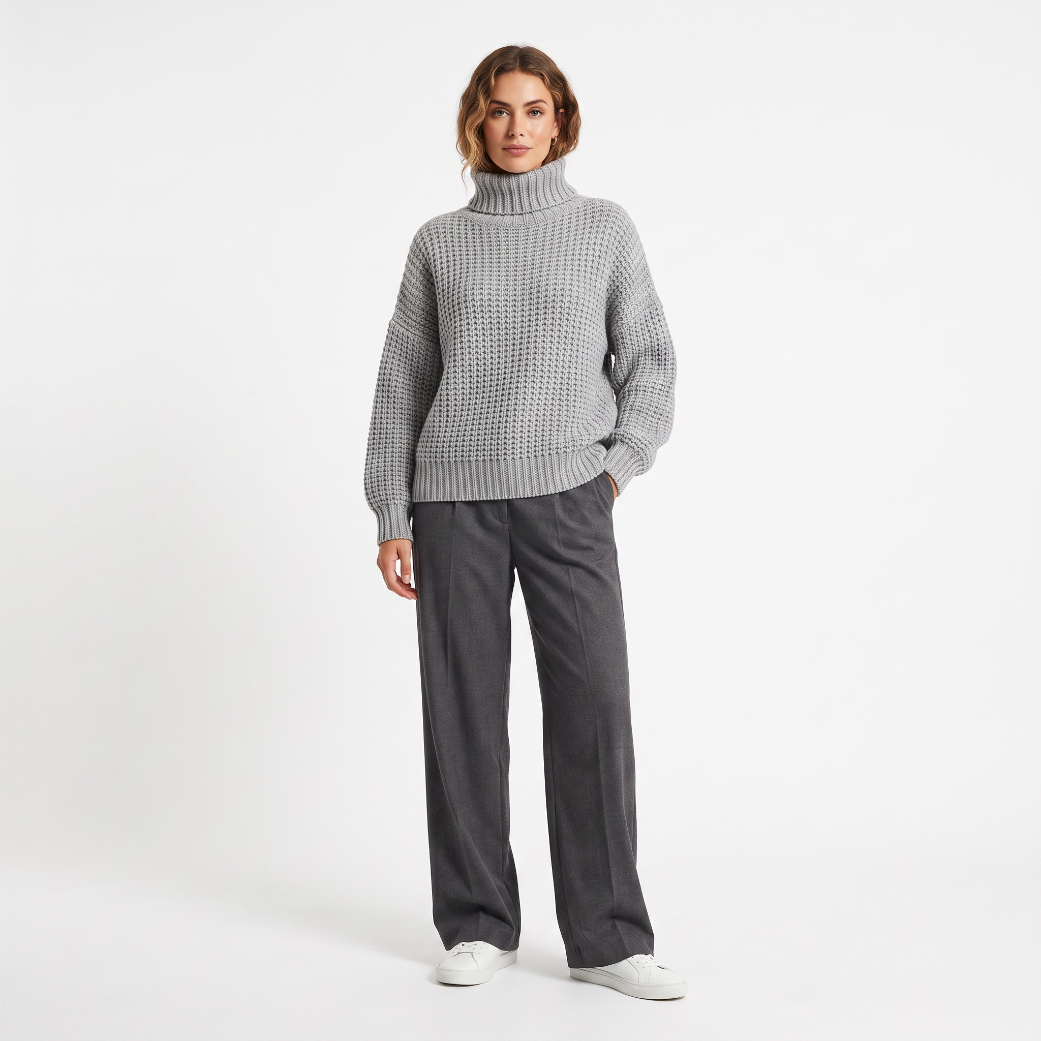 Women's Wool-Blend Turtleneck Sweater | Thick Knit Warm Layer