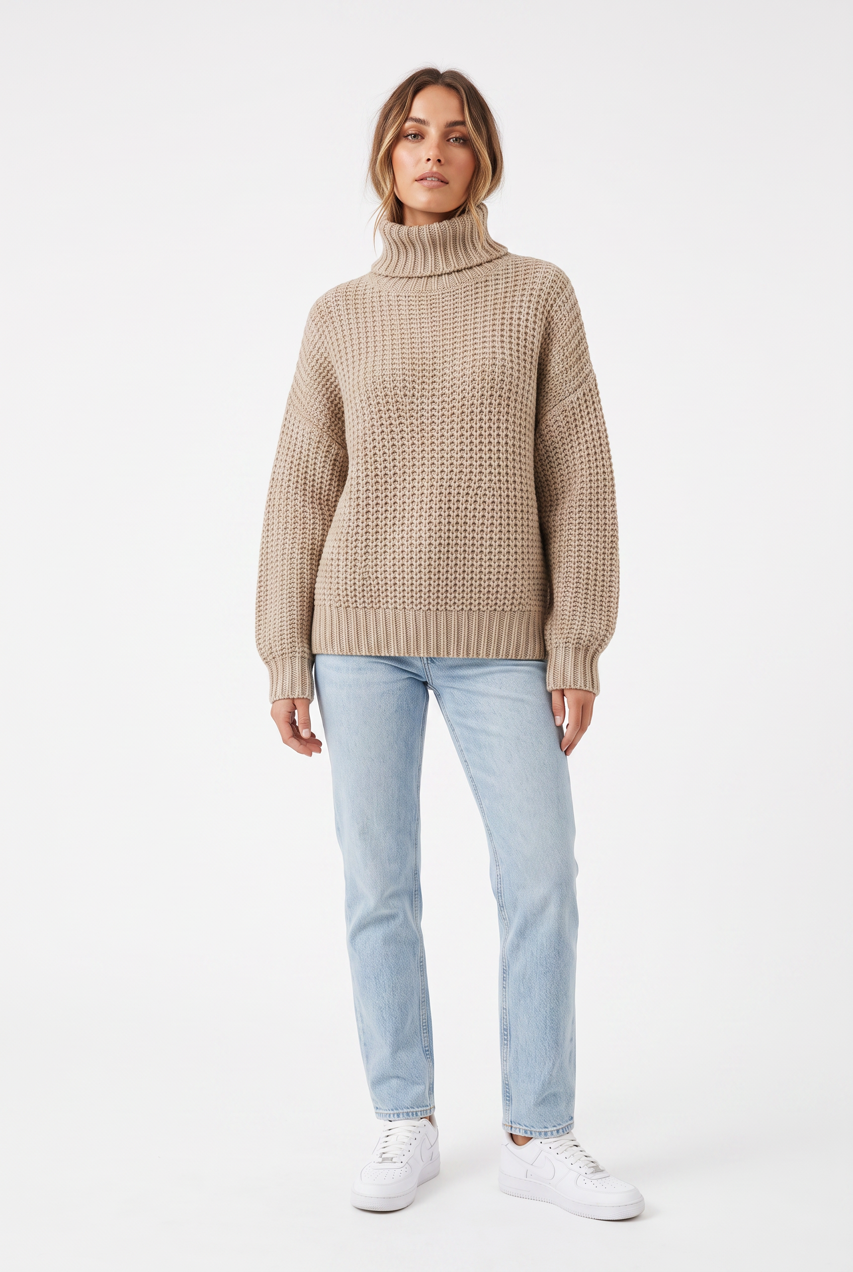 Women's Wool-Blend Turtleneck Sweater | Thick Knit Warm Layer